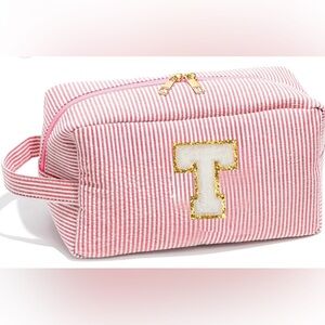 NEW! Red & White Stripe Letter T Makeup Bag